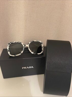 Prada Marbled White and Black Pattern Oversized Square Sunglasses